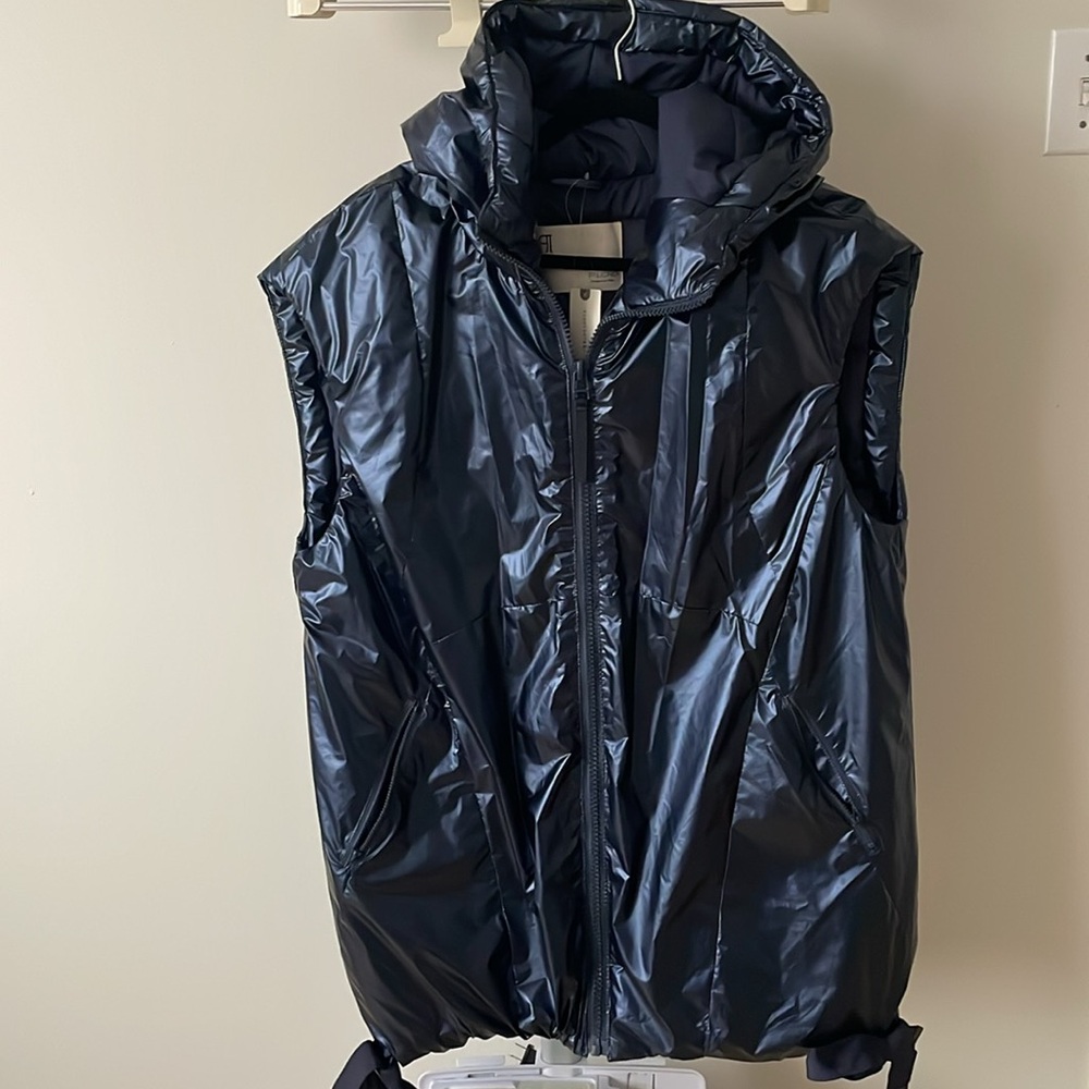 NWT Pilcro Anthropology Longline Shine blues hooded vest puffer jacket, size S - Picture 7 of 13